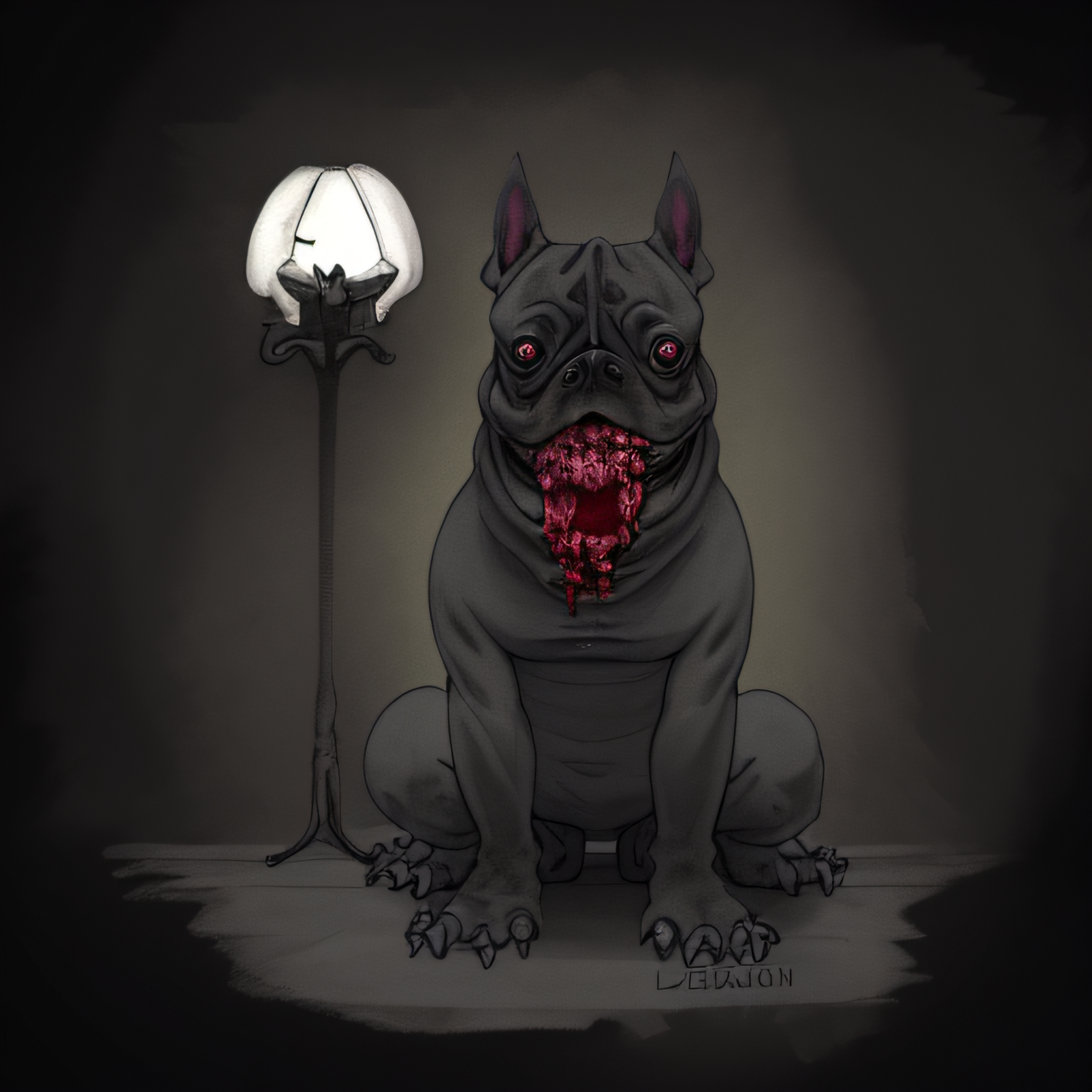 02724-410808430-horrible raged french bulldog, zombie monster, isolated on black, rim light, muted colors-0000
