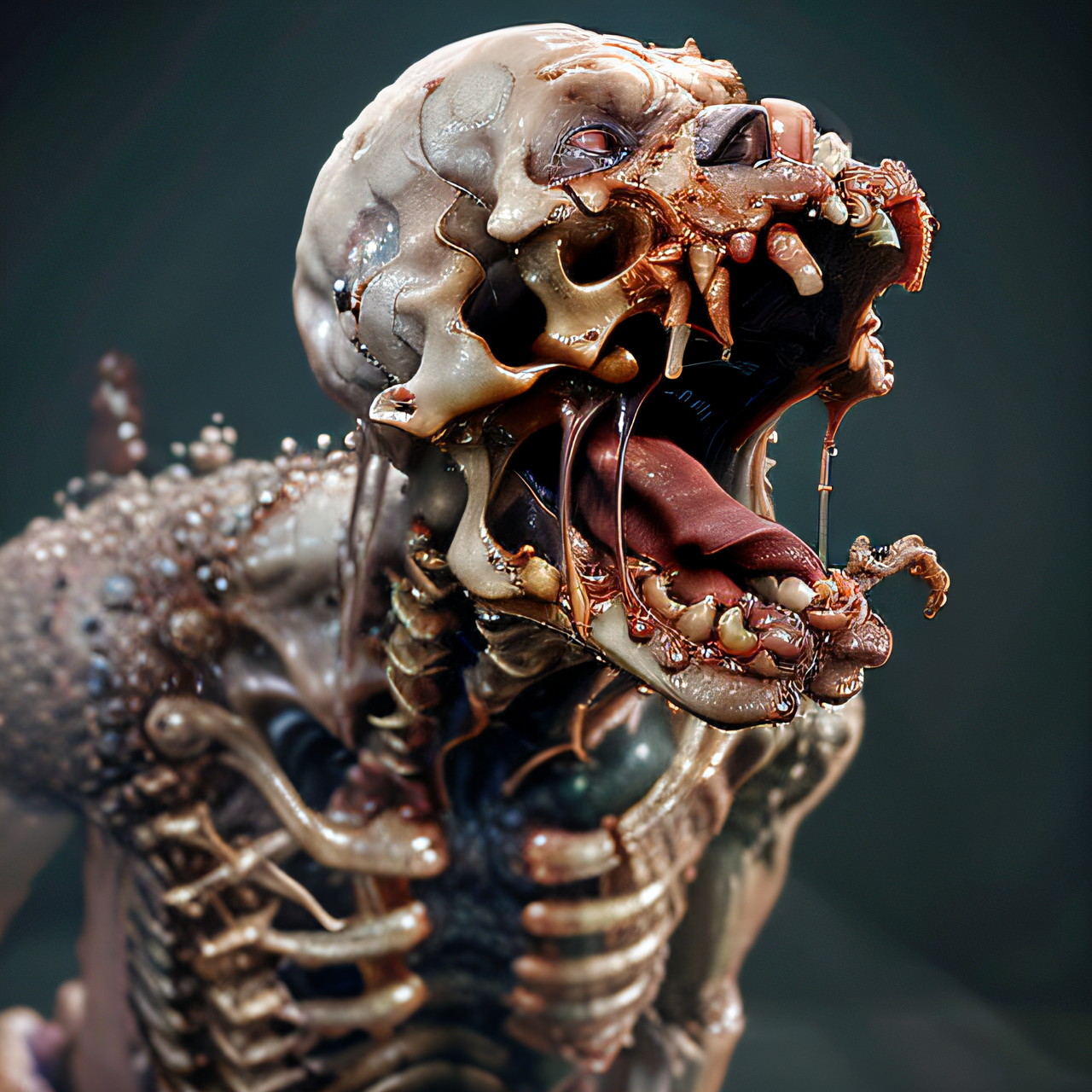 02807-2178195954-Complex_LA style, skeleton, french bulldog, disgusting body horror dog, raged, aerial shot, (angry grin_1.3), muted color, (isol-0000