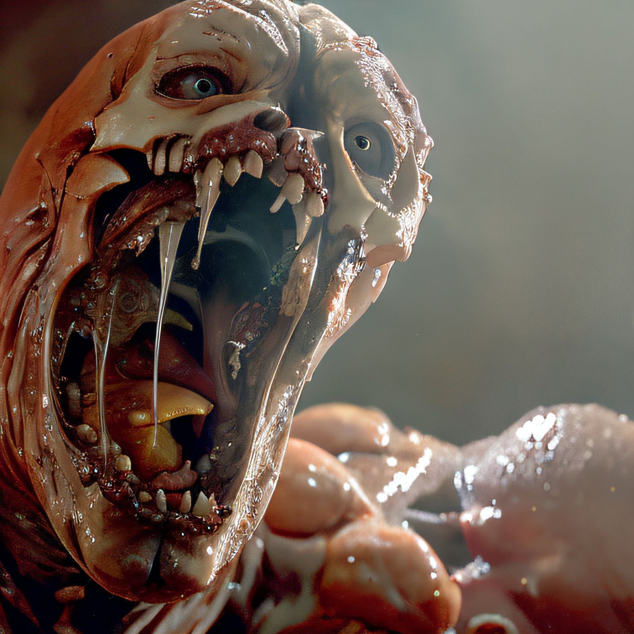 02841-688600187-Complex_LA style, {skeleton_french bulldog_10), a dog's rabid grin, disgusting body horror dog, full body, aerial shot, muted co-0000