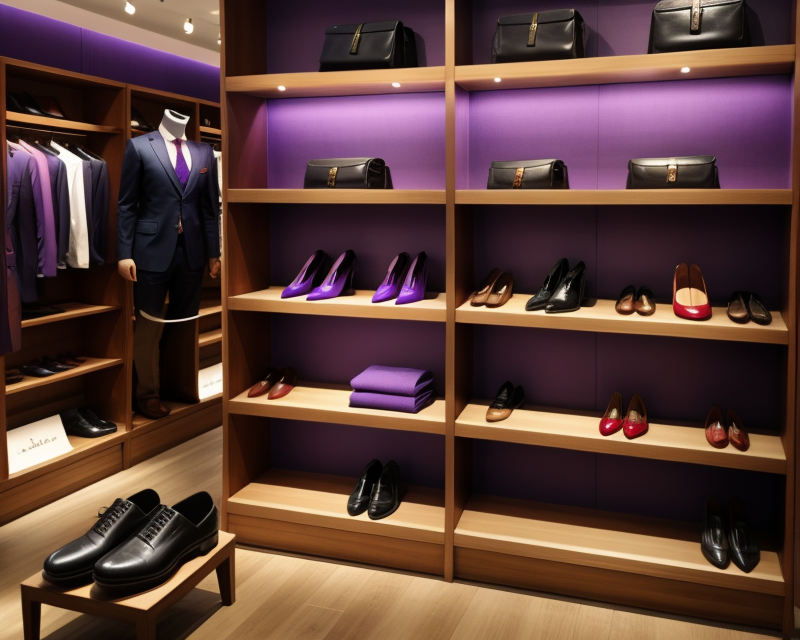 04694-371044022-isaia man's boutique, with shelves on the wall, 2 violet wingcheirs opposite each other in the center